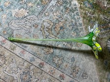 ART GLASS YELLOW GREEN MARBLE LONG STEM GLASS FLOWER 12”