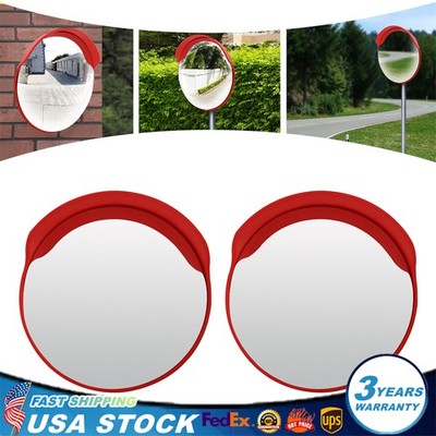 2PCS 24'' Convex Traffic Mirror Wide Angle Blind Spot Corner Road Parking Safety