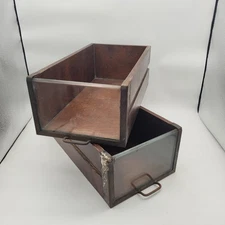 Pair Antique Store Drawer Case Wood Metal Glass 14" Long, Shoes or General Goods
