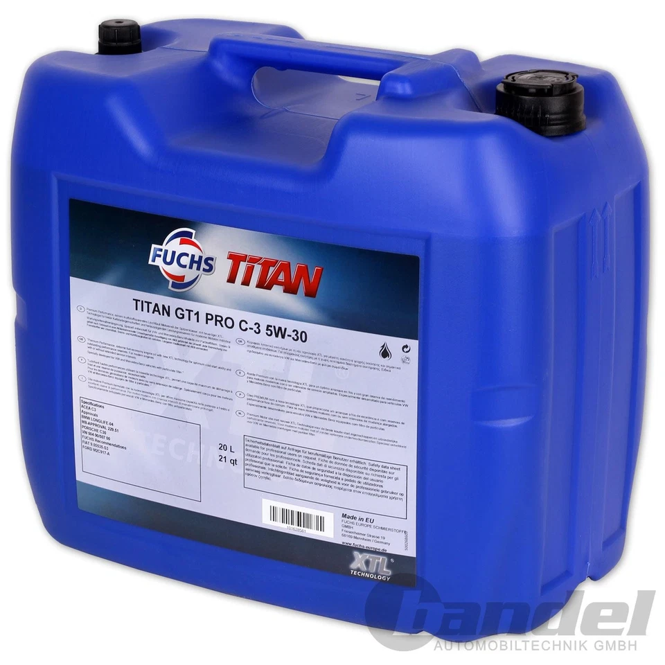 2x 20L FUCHS TITANIUM GT1 PRO 5W30 OIL Fits BMW LL04 VW 504/507 00 MB 229.51 - Image 3 of 4