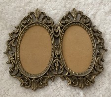 Vintage SMALL Metal GOLD Tone Antique DOUBLE PHOTO Brass PICTURE FRAME