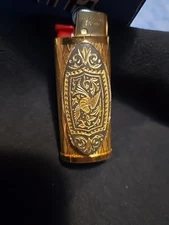 Vtg Lighter Cover Gold Spain Ornate For Mini BIC Case Western Holder