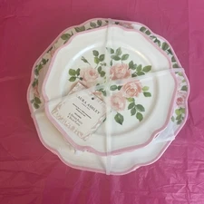 8pc Laura Ashley Pink Roses Floral Melamine Salad & Dinner Plate Set NEW