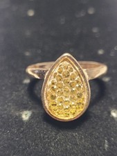 Teardrop Druzy Ring Rose Gold Tone Yellow Crystal Sparkle Womens Jewelry Size 6