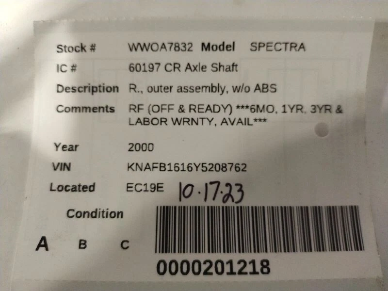 Passenger Axle Shaft Outer Assembly Without ABS Fits 98-01 SEPHIA 613986 - Image 4 of 4