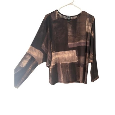 Clara Sunwoo Womens Brown Abstract Print Dolman Sleeve Top Large Made in USA