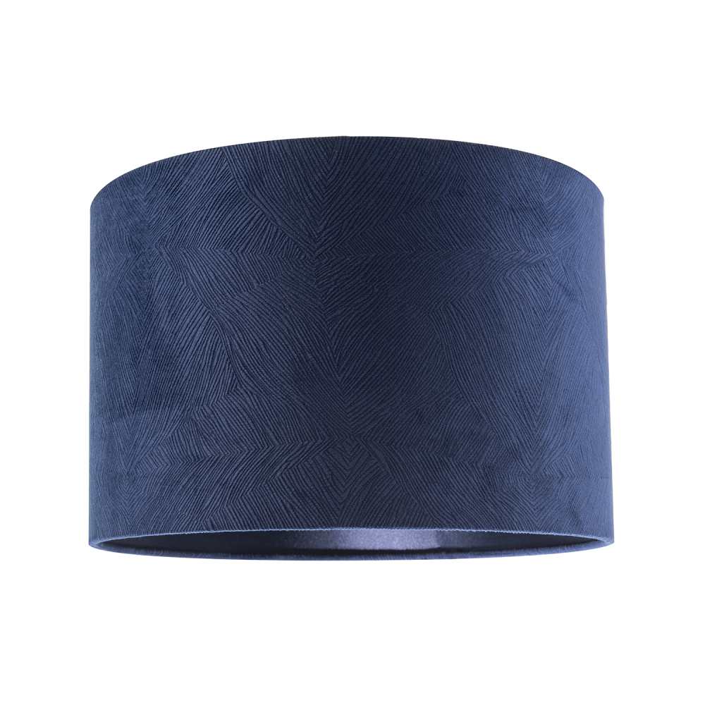 Contemporary Thin Lined Midnight Blue Velvet Fabric Round Lamp Shade by Happy...