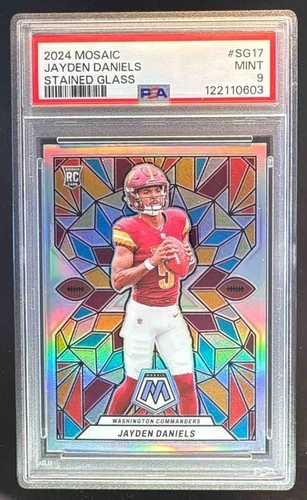 0603 Jayden Daniels 2024 Panini Mosaic #SG-17 Stained Glass SSP Rookie RC PSA 9