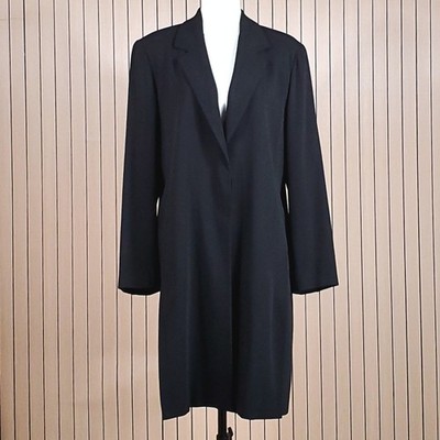 Vintage Max Mara Pure Virgin Wool Longline Coat Jacket UK 14 16 IT48 Black Cupro