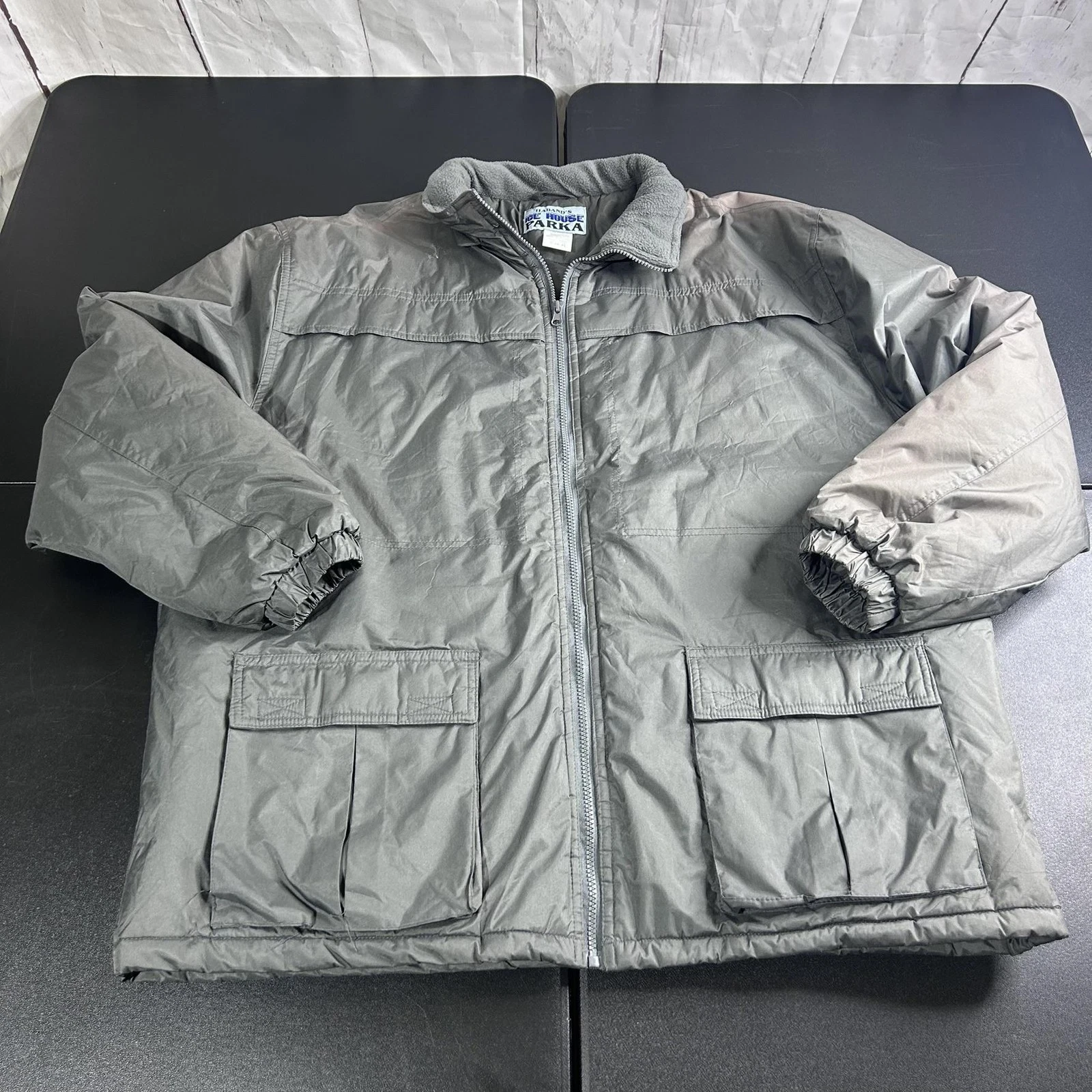 Haband Ice House Parka Jacket Mens XL Gray Full Zip Fleece Lined Puffer Coat