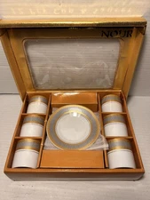 NIB NOUR Greek Key Porcelain Demitasse Turkish Coffee Cups & Saucers 12 Pc Set