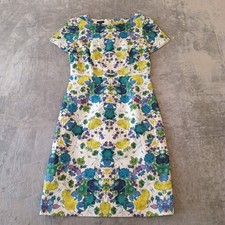 Talbots Dress Size 6 Blue Floral Short Sleeve Lined Midi Cotton Blend