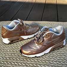 Nike Air Max 90 Shoes Youth Sz 6Y Metallic Pink Bronze White Leather 859633-900