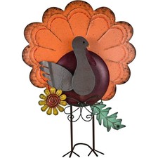 14.5" Metal Turkey Decoration Standing Thanksgiving Fall Harvest Yard Porch