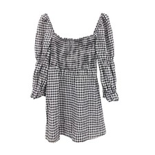 Reformation Zoya Gingham Smocked Puff Sleeve Mini Dress Check Linen Size S
