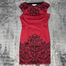 Wisp Red Black Plaid Damask Sheath Dress Size 8 Cap Sleeve Cocktail Holiday