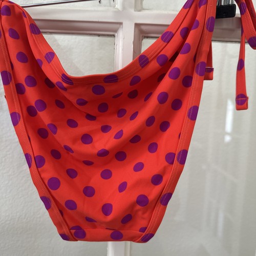 Polka Dot String Bikini Swimsuit Womens Large Halter Tie Orange Purple NWOT - Picture 7 of 9