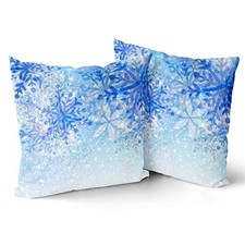White Blue Snowflake Pillow Cover Set of 2 18" x 18" Pack of 2 Snowflake3