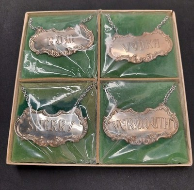 Vintage New In Box Gorham Sterling Silver Liquor Decanter Bottle Tags (4) | eBay