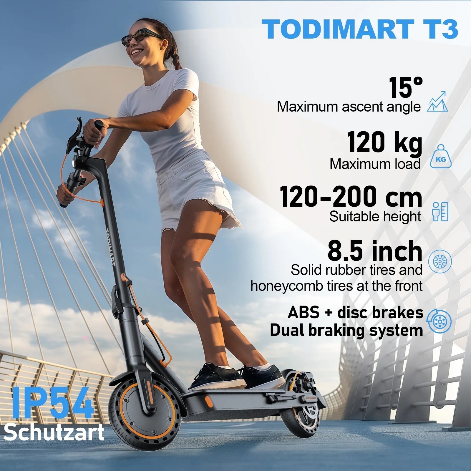 TODIMART T3 Monopattino Elettrico Pieghevole 350W Motore 25km/h 8,5" Pneumatici Controllo APP... foto 3