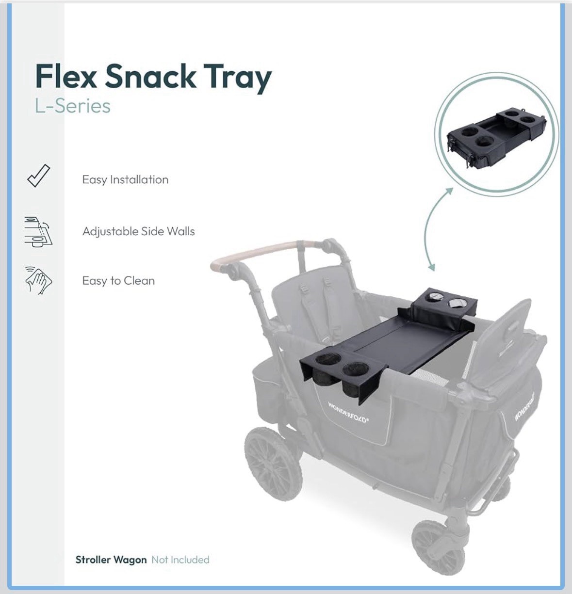 Wonderfold Flex Snack Tray for L2 Stroller Wagon with Convertible Cup Holders