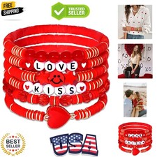 Surfer Heishi Bracelets for Women Stackable Rainbow Vinyl Disc Clay Beaded St...