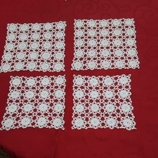 4Stück,Gehäkelte DECKCHEN Handarbeit Weiss Baumwolle Handarbeit