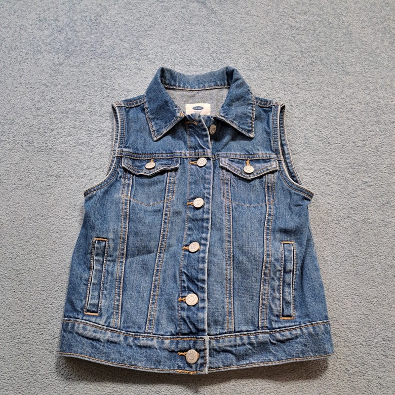 Old Navy Girls Denim Button Front Vest Size Large Sleeveless Blue Collared