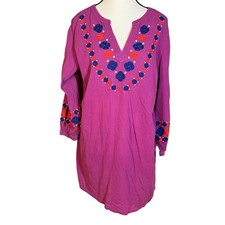 BODEN Odetta Pink Embroidered Kaftan Tunic Dress Women’s Size 16 Cotton Cover-up