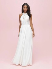 NWT Allure Romance Wedding Dress Jewel Halter Floral Lace A-Line 14 Ivory 3205