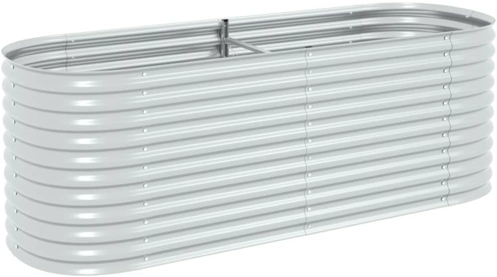 Bac potager surélevé 240x80x81 cm extérieur jardin jardinière acier galvanisé gris argent