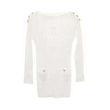 CHANEL COCO Mark Shoulder Button Ribbed Top Dress #38 P63137K48814 cotton Used
