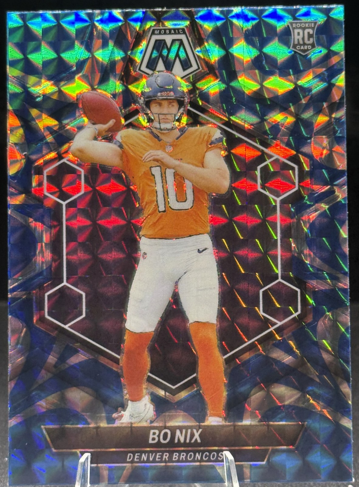 Bo Nix  2024 Panini Mosaic #312 Reactive Blue Mosaic Prizm - Denver Broncos RC!