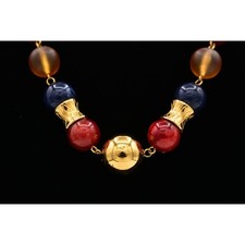 Liz Claiborne Vintage Necklace Beaded Multi-Color Gold Chunky LCI Signed Bin7A