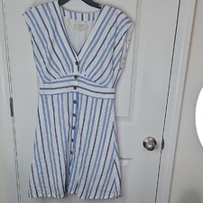 LOFT Women's Blue and White Striped Midi Dress Size 4