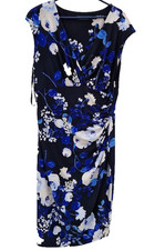 Ralph Lauren Blue Floral Midi Dress UK 10 Cotton Tea Dress Spring Wedding Guest