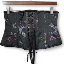 Black Floral Brocade Corset Whimsygoth Lace Up Bustier S/M