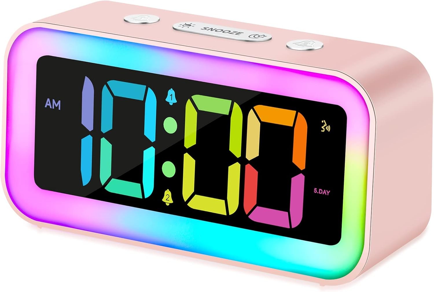 Cadmos Cute Pink Loud Alarm Clock with RGB Night Light - Per