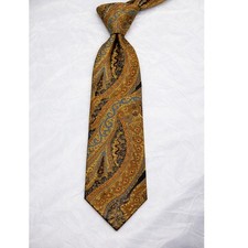 Brooks Brothers OS Necktie Mens Gold Paisley Silk Makers Made in USA Tie