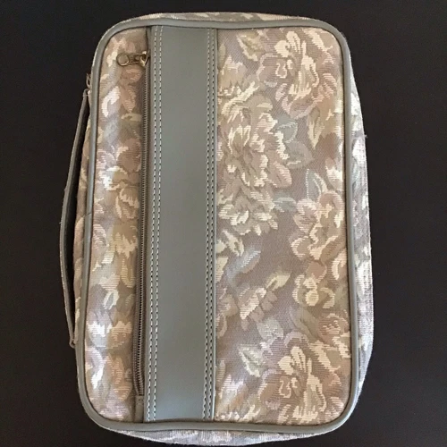 VTG TAPESTRY BIBLE BOOK COVER CASE BLACK CARRIER HANDLES ZIPPER