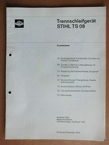 Ersatzteilliste STIHL Trennschleifer TS 08 ab Dezember 1974 Trennschleifgerät