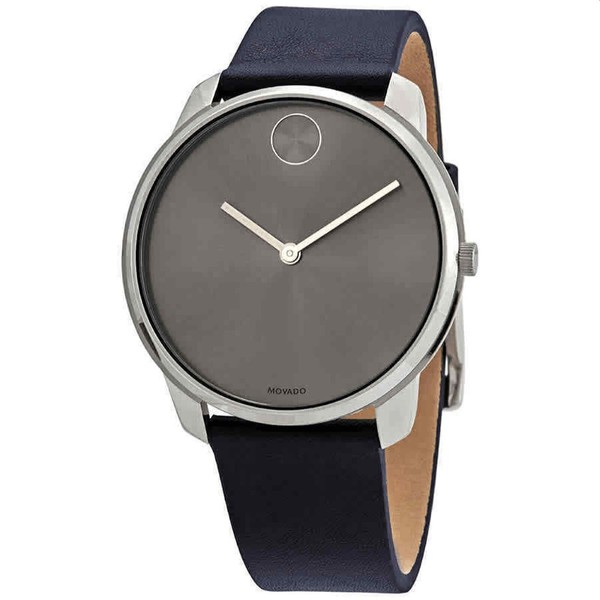 Movado Bold 42mm Grey Ion-plated Blue Leather Strap Quartz Men
