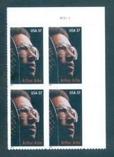 US 3936 Arthur Ashe, Plate # Block/4, Tennis Great, Black History,  Mint NH