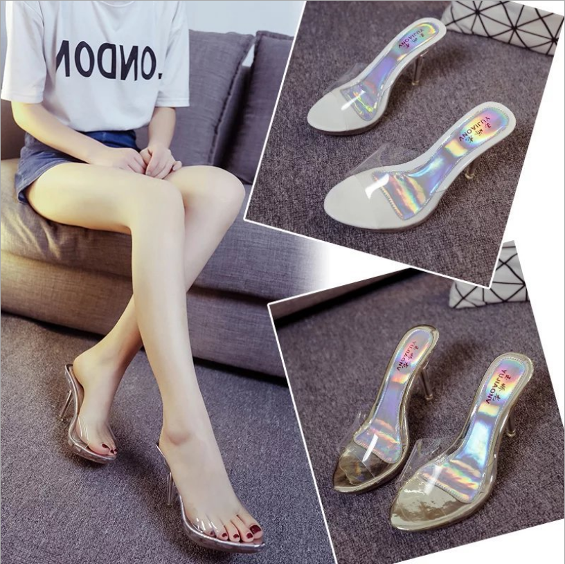 PANTOFOLA D’ORO Sandali slip on donna tacchi alti perspex muli trasparenti punta aperta