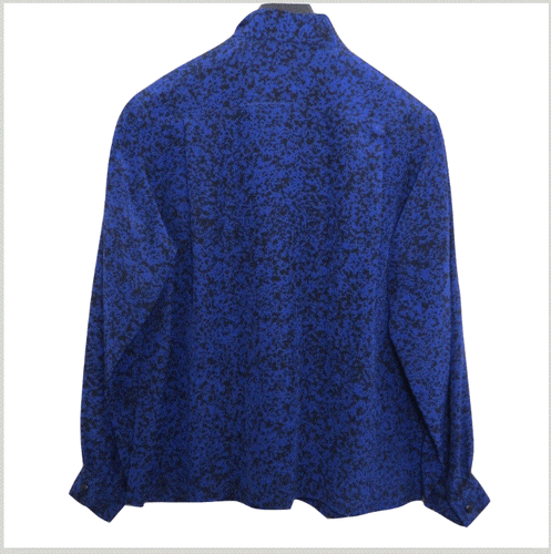 Dior Womens Blouse Top L Silk France Vintage Midnight Blue Fashion Retro Leopard - Bild 2 von 11