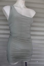 QU 8) BNWT SIZE 6 PRETTYLITTLETHING SAGE GREEN SLINKY 1 SHOULDER RUCHED DRESS