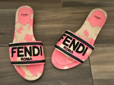 FENDI Women's Signature Canvas Slide Sandals Pink Size
