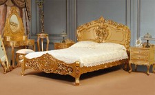 Gold Doppelbett mit Lattenrost 140x200 cm Rokoko Barock Stil Bett 78286