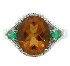 Orange Gemstone with Green Gemstone Accents Sterling Silver Size 7 Ring 4.2g