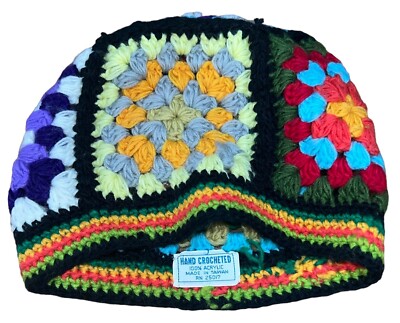 Vintage Hand Crocheted 100% Acrylic Beanie Hat Made in Taiwan Small